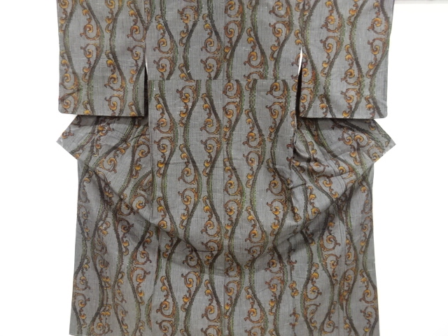 JAPANESE KIMONO / VINTAGE UNUSED KIMONO / TSUMUGI / WOVEN ARABESQUE